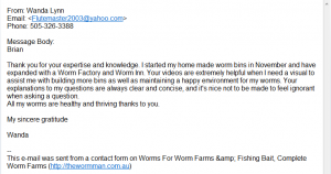 Worm Farm Bait Testimonial Wanda Lynn                           